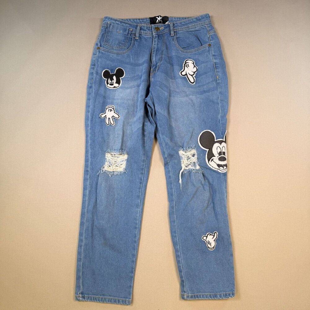 Walt Disney Kook Keech Capri Blue Jeans Womens Skinny 28x26 Embroidered Mickeys